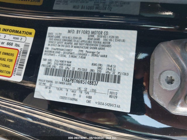 Ford Mustang Ecoboost Fastback 2022 1FA6P8TH6N5148837 Image 9