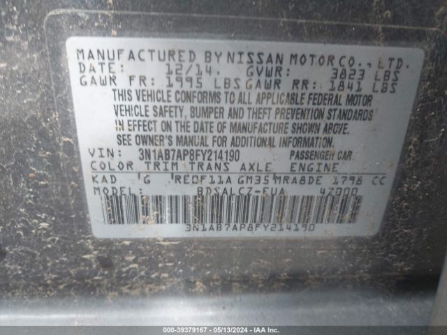 3N1AB7AP8FY214190 Nissan SENTRA S