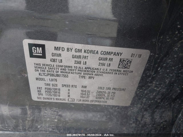Chevrolet Trax Lt 2018 KL7CJPSB6JB617553 Image 9