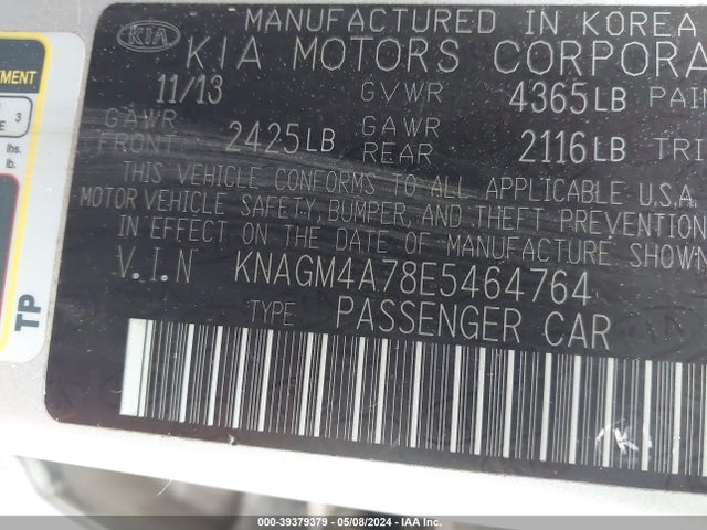 KIA Optima Lx 2014 KNAGM4A78E5464764 Image 9
