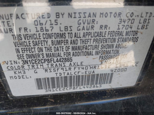 Nissan Versa Note S (sr) 2015 3N1CE2CP8FL442865 Image 9