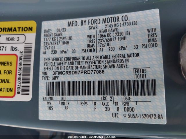 3FMCR9D97PRD77088 Ford Bronco Sport Badlands