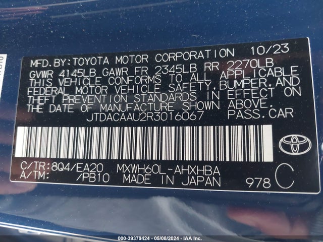 JTDACAAU2R3016067 Toyota Prius Limited