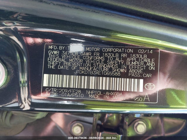 Toyota Prius C Three 2014 JTDKDTB3XE1065588 Image 9