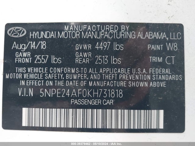 Hyundai SONATA SE 2019 5NPE24AF0KH731818 Image 9