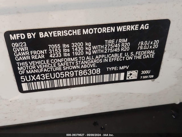 5UX43EU05R9T86308 BMW X5 Phev Xdrive50e