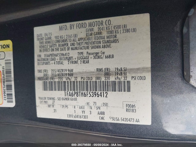 Ford Mustang Ecoboost 2015 1FA6P8TH6F5396412 Image 9