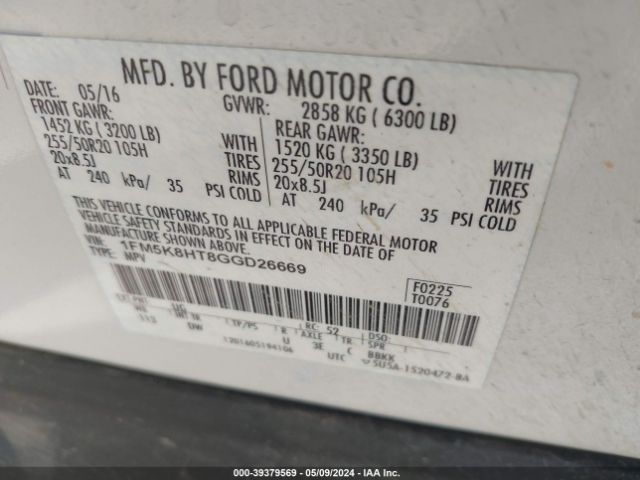 1FM5K8HT8GGD26669 Ford Explorer Platinum