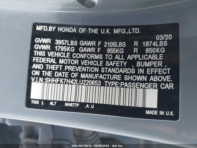 Honda Civic Sport 2020 SHHFK7H42LU220653 Image 9
