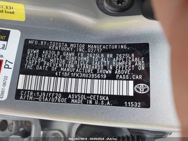 Toyota CAMRY SE 2017 4T1BF1FK3HU395619 Image 9