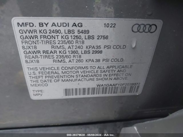 WA1GAAFY0P2039372 Audi Q5 Premium 45 Tfsi S Line Quattro
