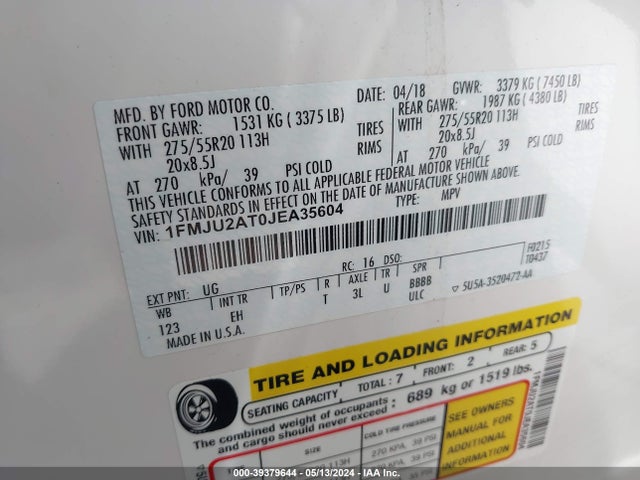 Ford Expedition Limited 2018 1FMJU2AT0JEA35604 Image 9