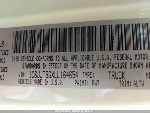 1C6JJTBGXLL164654 Jeep Gladiator Rubicon 4x4
