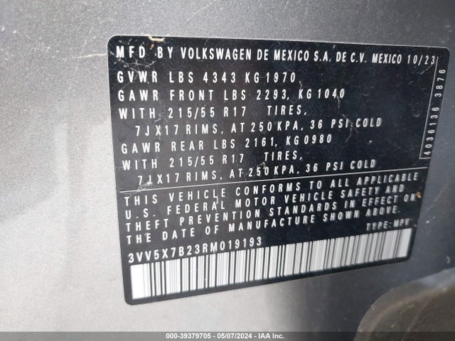 3VV5X7B23RM019193 Volkswagen Taos 1.5t S