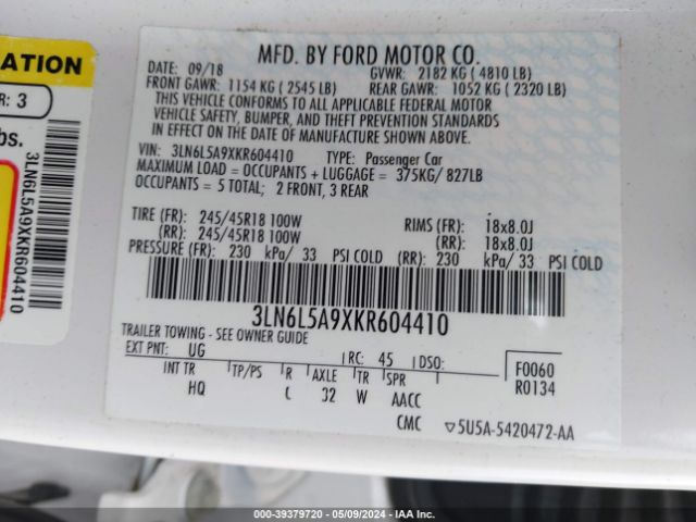 3LN6L5A9XKR604410 Lincoln Mkz Standard