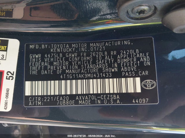 Toyota CAMRY SE 2021 4T1G11AK9MU431433 Image 9