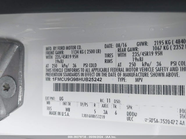 Ford 2017 2017 1FMCU9G98HUB25242 Image 9