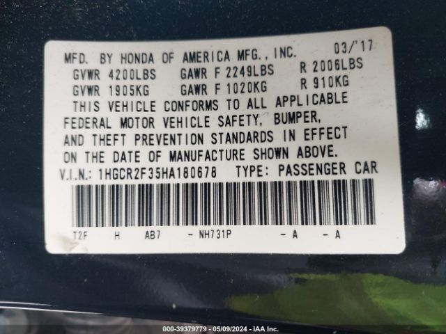 1HGCR2F35HA180678 Honda ACCORD LX