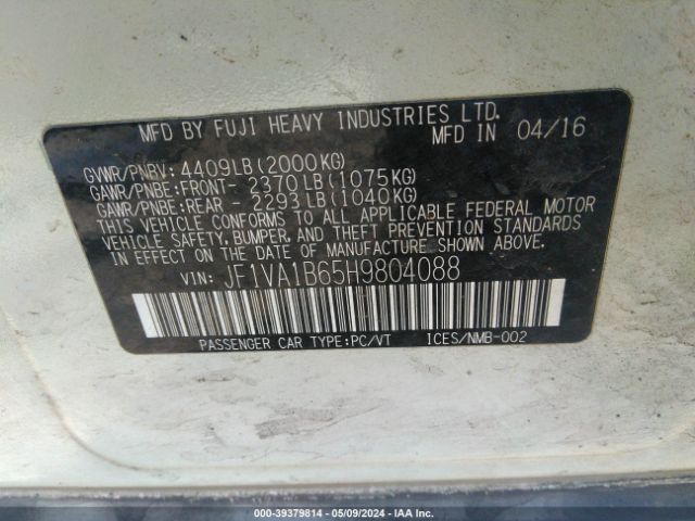 JF1VA1B65H9804088 Subaru WRX