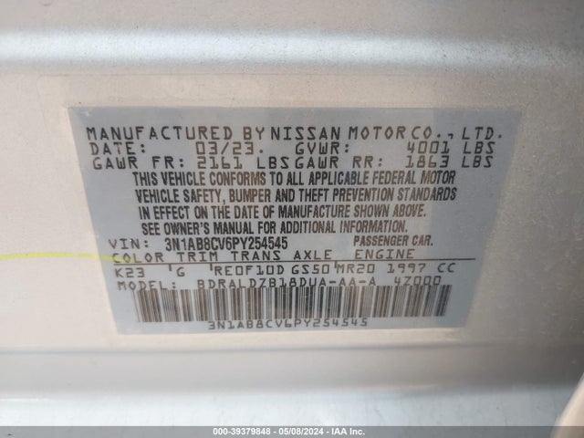Nissan Sentra Sv Xtronic Cvt 2023 3N1AB8CV6PY254545 Image 9