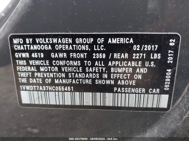 1VWDT7A37HC055451 Volkswagen Passat 1.8t R-line