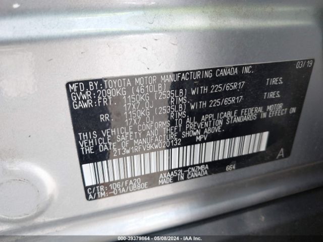 2T3W1RFV9KW020132 Toyota Rav4 Xle