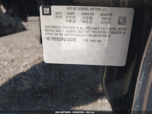 Chevrolet IMPALA 2LZ 2015 1G1165S32FU120206 Image 9