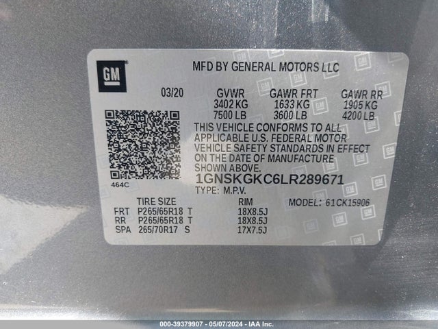 Chevrolet Suburban 4wd Ls 2020 1GNSKGKC6LR289671 Image 9