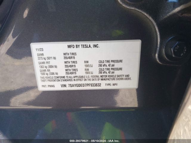 7SAYGDED7PF933832 Tesla Model Y Rwd
