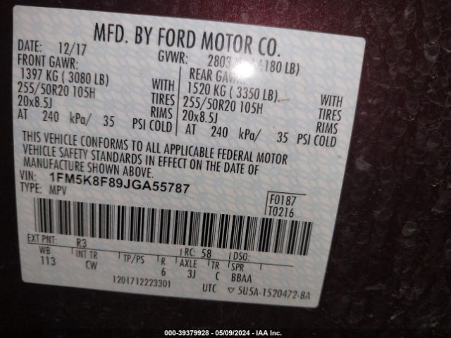 2018 FORD EXPLORER 1FM5K8F89JGA55787 Photo 8