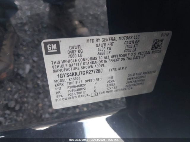 1GYS4KKJ7GR277260 Cadillac Escalade Esv Platinum