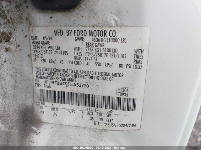 Ford F-250 Xl 2015 1FTBF2BT9FEA52720 Image 9