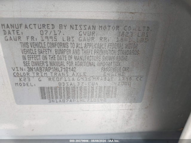 Nissan SENTRA SV 2017 3N1AB7AP1HL710142 Image 9