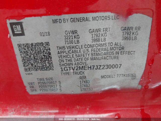 1GTV2MEH7JZ230007 GMC Sierra 1500 Sle