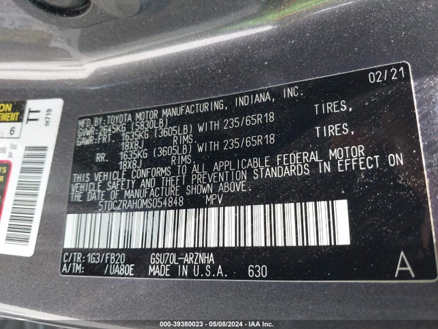 Toyota Highlander L 2021 5TDCZRAH0MS054848 Image 9