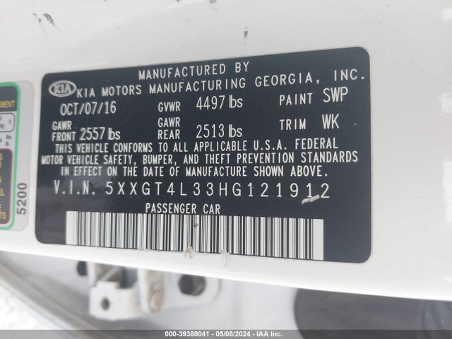 KIA Optima Lx 2017 5XXGT4L33HG121912 Image 9