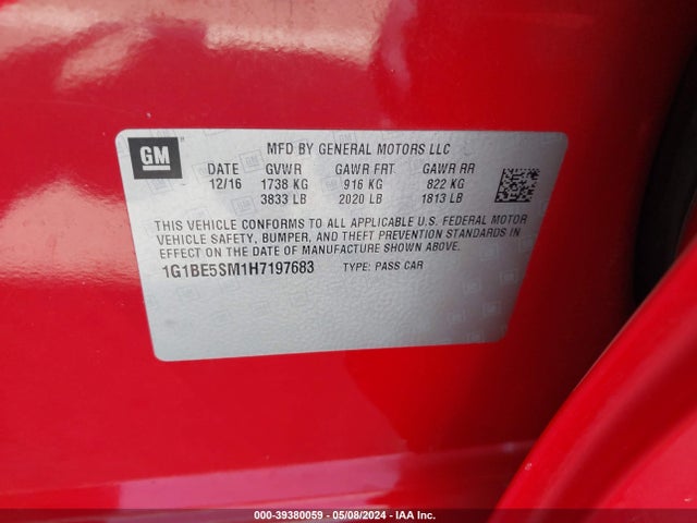 Chevrolet Cruze Lt Auto 2017 1G1BE5SM1H7197683 Image 9