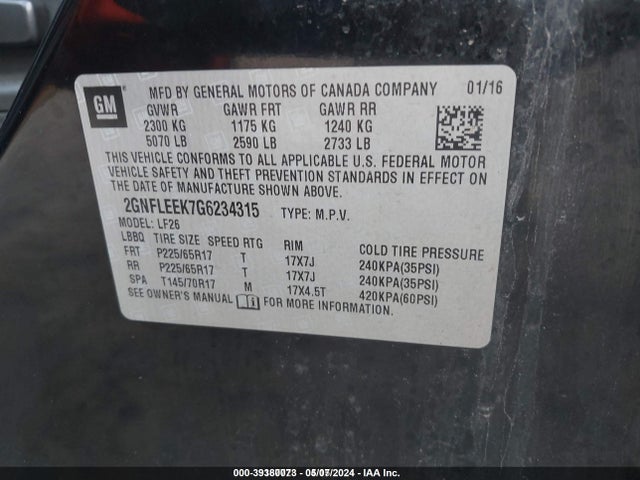 Chevrolet EQUINOX LS 2016 2GNFLEEK7G6234315 Image 9