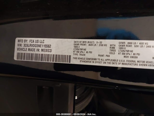 3C6LRVDG5NE115562 RAM Promaster 2500 High Roof 159 Wb