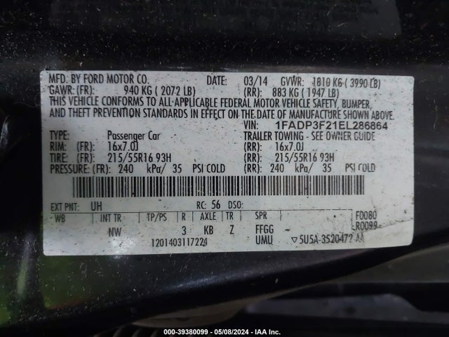 Ford FOCUS SE 2014 1FADP3F21EL286864 Image 9