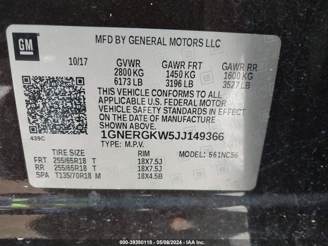 Chevrolet Traverse 1lt 2018 1GNERGKW5JJ149366 Image 9