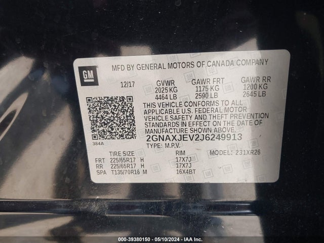 Chevrolet EQUINOX LT 2018 2GNAXJEV2J6249913 Image 9