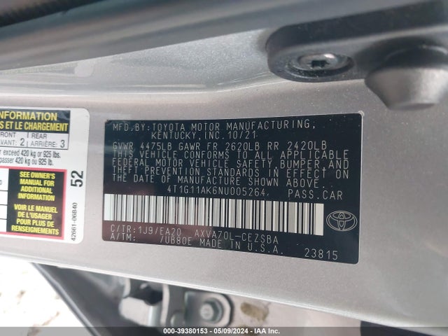 Toyota CAMRY SE 2022 4T1G11AK6NU005264 Image 9