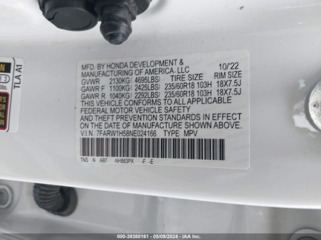 7FARW1H58NE024166 Honda Cr-v 2wd Ex