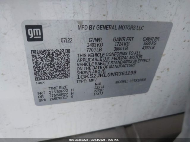 1GKS2JKL0NR361199 GMC Yukon Xl 4wd Denali