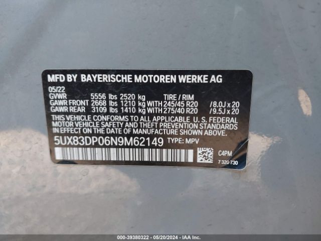 5UX83DP06N9M62149 BMW X3 M40i