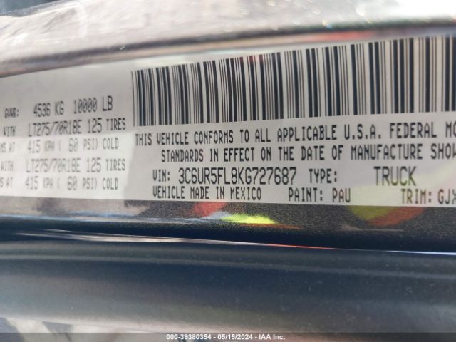 3C6UR5FL8KG727687 RAM 2500 Laramie  4x4 6'4 Box