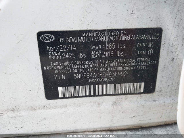 5NPEB4AC8EH936992 Hyundai SONATA GLS