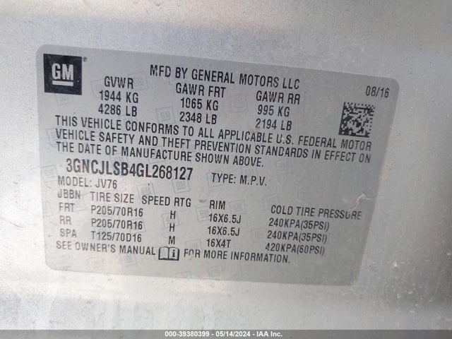Chevrolet Trax Lt 2016 3GNCJLSB4GL268127 Image 9