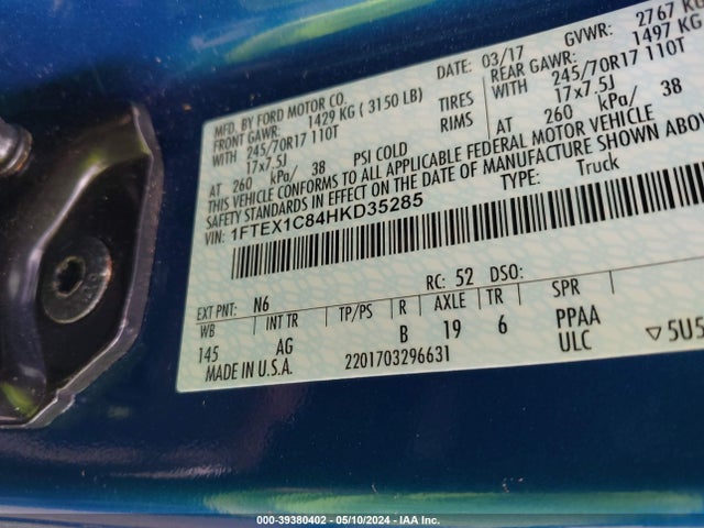 Ford F-150 Xl 2017 1FTEX1C84HKD35285 Image 9